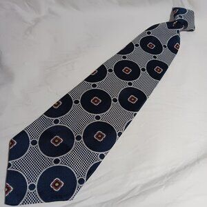 Vintage Snapper towncraft Mens Clip-On Tie Navy & White Geometric Circles